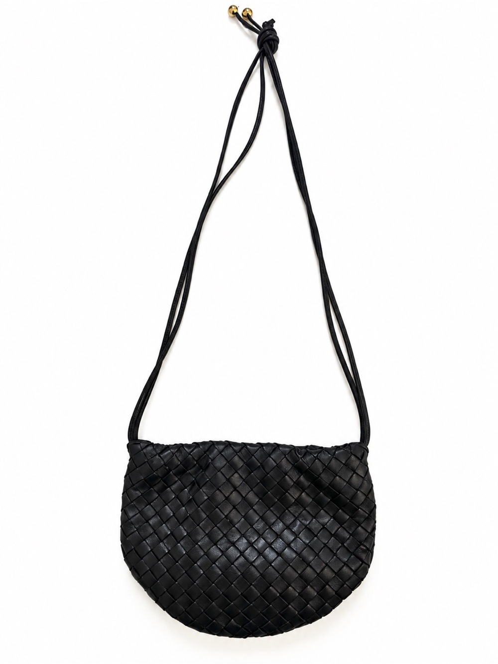 Bottega Veneta Black Intrecciato Woven Leather Crossbody Bag